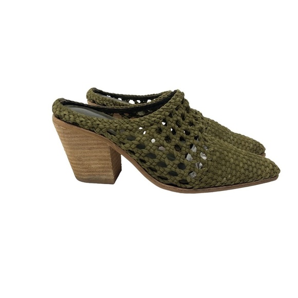 Jeffrey Campbell Leone Woven Leather Weaved Slip On Mule Size 6 Green Point Toe - Picture 5 of 12